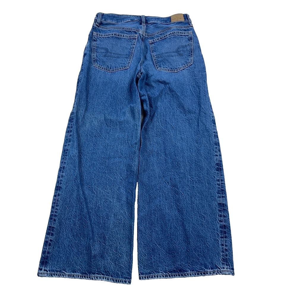 American Eagle Jeans Women 2 Short Low Rise Baggy Wide Leg Boho Med Wash Loose - Picture 2 of 13